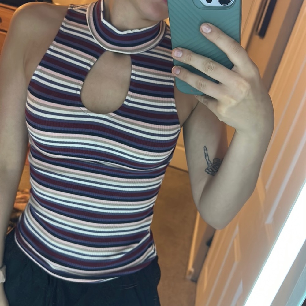 Women’s striped cutout tank top